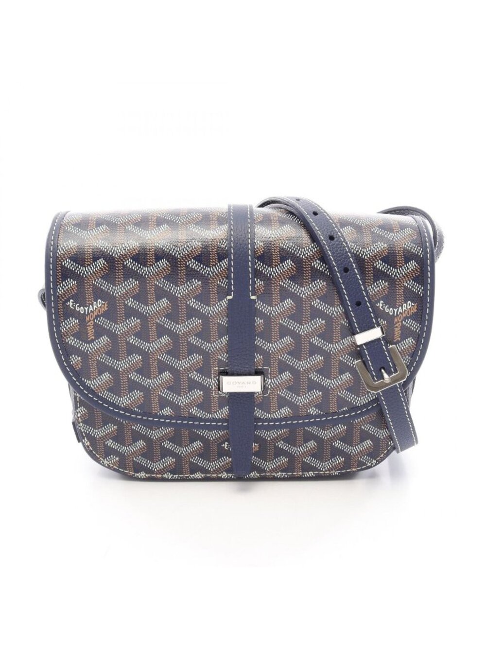 Goyard Shoulder Bag Belvedere PM Navy Brown White Leather